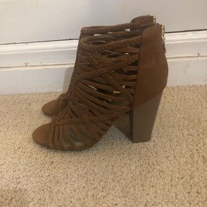 High heel women sandal brown suede look